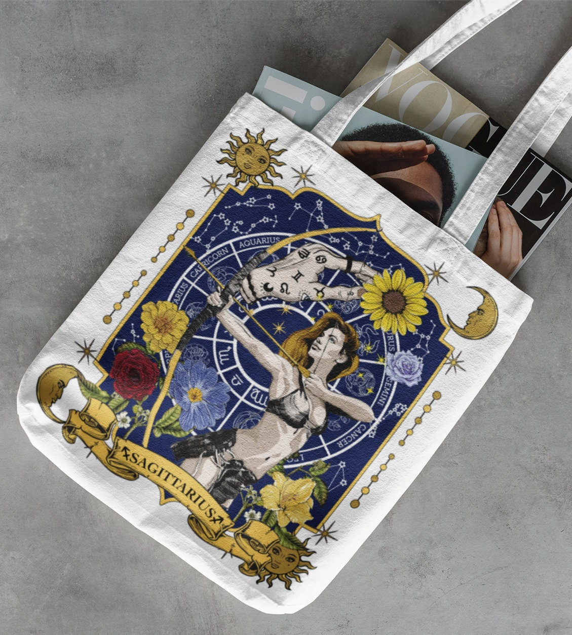 Sagittarius Tote Stylish Zodiac Print Trendy Rose Graphic Sunflower Astrology Stylish Handbag Cute Aesthetic Purse Floral Bag Tote Bag – Warm & Stylish · Top Pick For Any Outfit