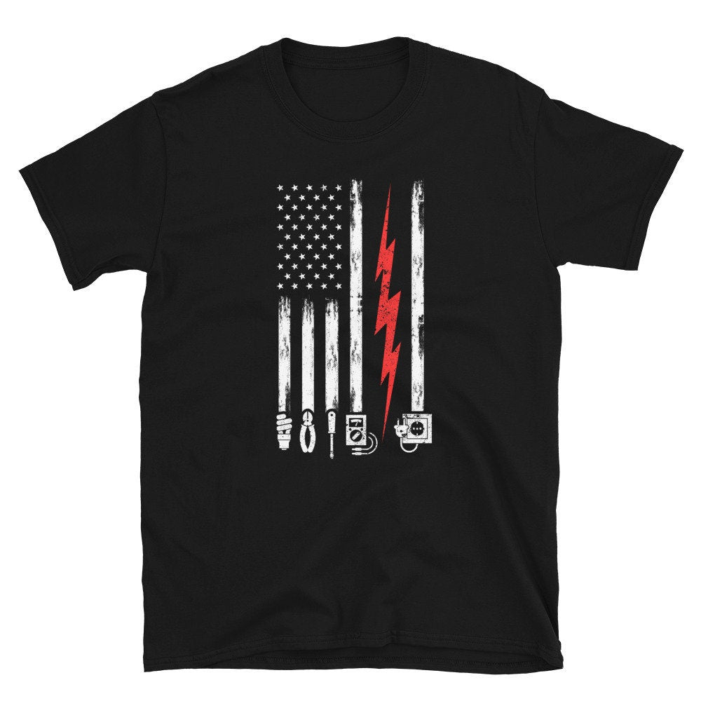 Electrician US Flag with Tools Unisex T Shirt Graphic Tee – Bold Style · Great Gift For Fans