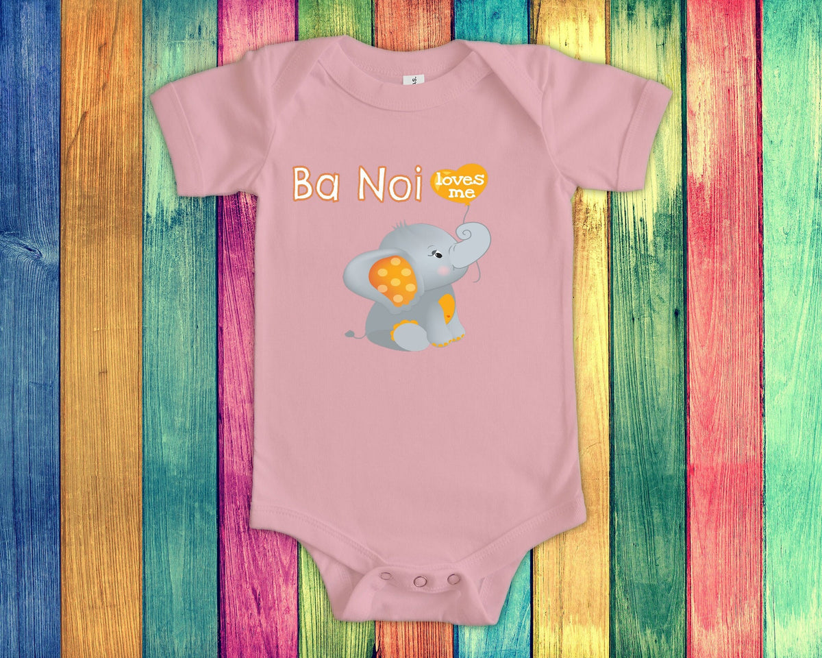 Ba Noi Loves Me Cute Grandma Name Elephant Baby Bodysuit Tshirt or Toddler Shirt Vietnamese Grandmother Gift or Pregnancy Reveal Graphic Tee – Bold Style · Trending Graphic Apparel