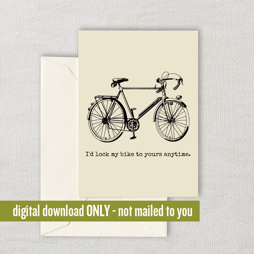Romantic Bicycle Greeting Card Cute Bike Card Printable Bicycle Cards Vintage Bicycle Digital Download Lock My Bike To Yours Graphic Tee – Fan Favorite · High-Quality Print
