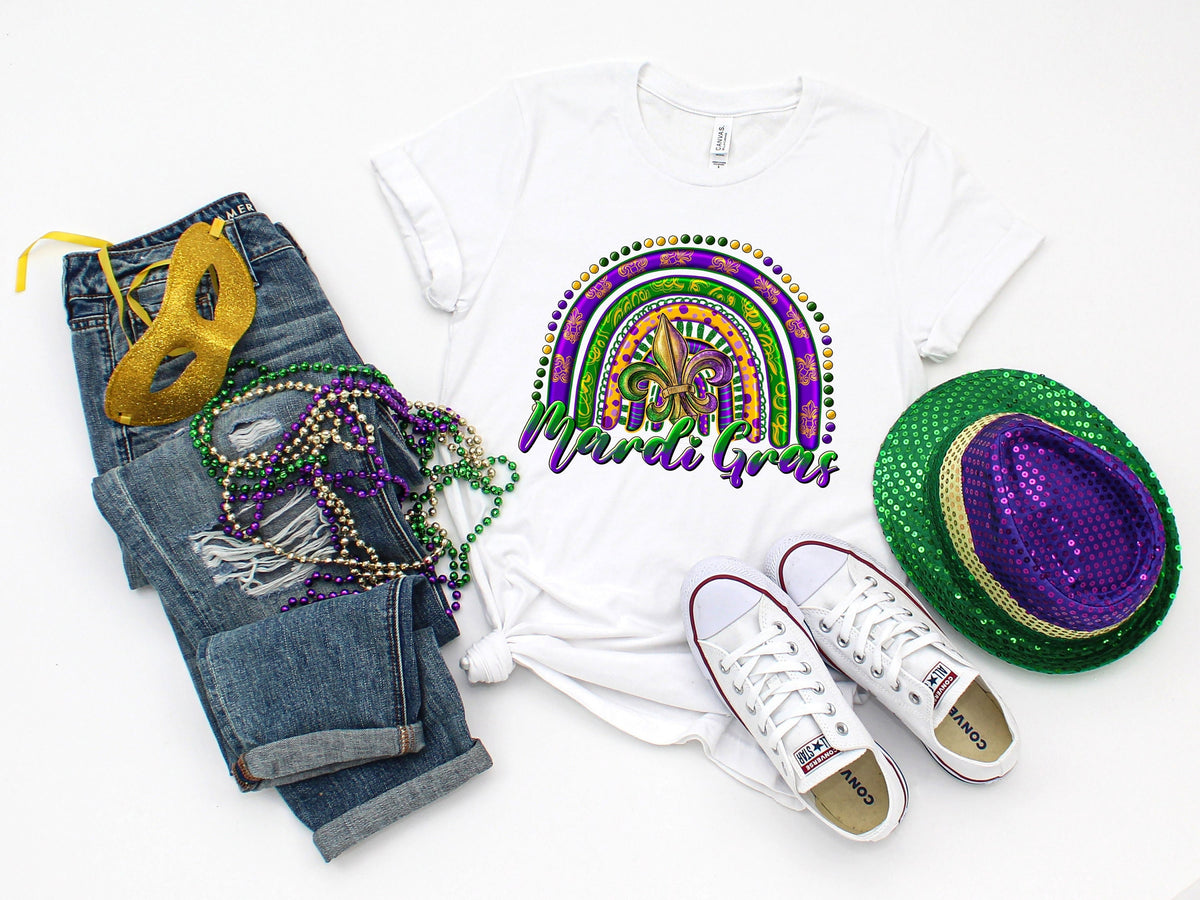 Mardi Gras Rainbow Saints Shirt Fat Tuesday Shirt Flower de luce Shirt Louisiana Shirt Saints New Orleans Shirt Mardi Gras Day Shirt Graphic Tee – Aesthetic Look · Trending Graphic Apparel