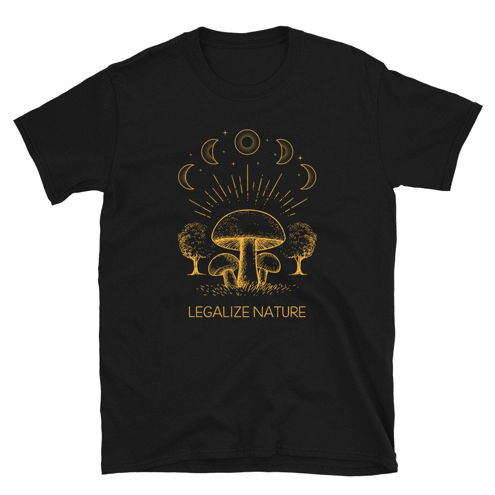 Retro Sunset Shrooms Legalize Nature Unisex T Shirt Graphic Tee – Warm & Stylish · Top Pick For Any Outfit