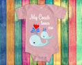 Coach Loves Me Cute Grandpa Name Whale Baby Bodysuit Tshirt or Toddler Shirt Special Grandfather Gift or Pregnancy Reveal Announcement Graphic Tee – Bold Style · Must-Have Style
