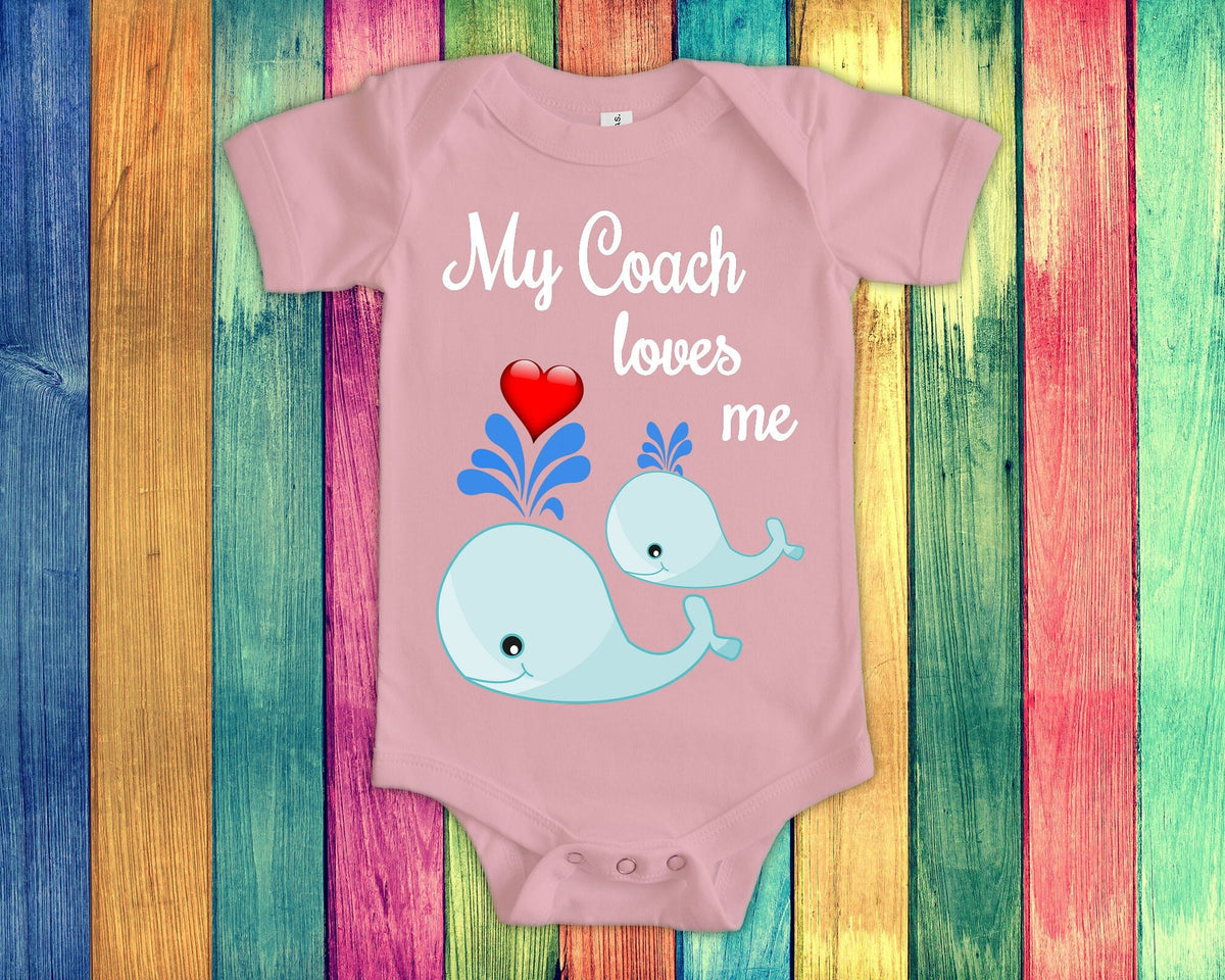 Coach Loves Me Cute Grandpa Name Whale Baby Bodysuit Tshirt or Toddler Shirt Special Grandfather Gift or Pregnancy Reveal Announcement Graphic Tee – Bold Style · Must-Have Style