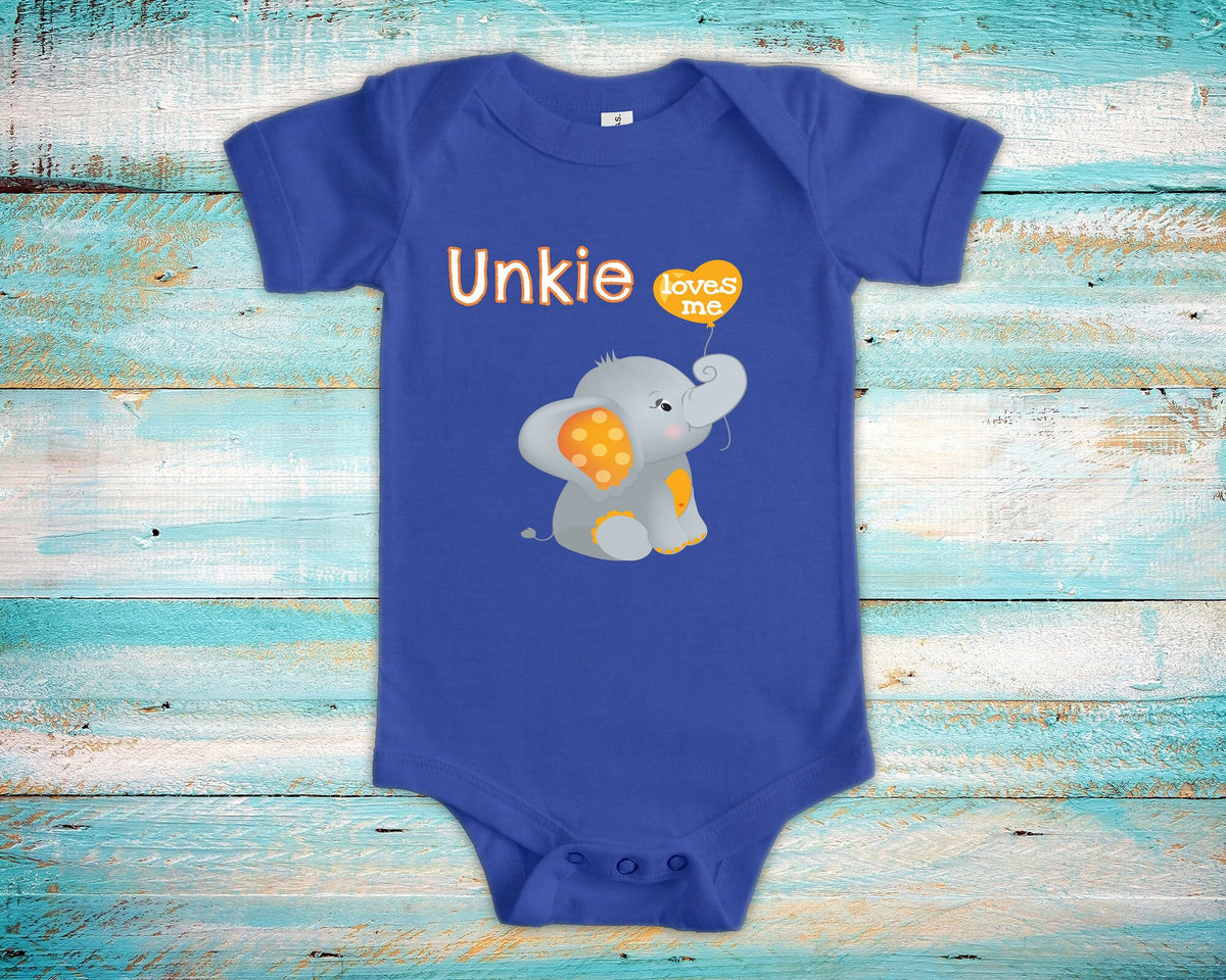 Unkie Loves Me Cute Name Elephant Baby Bodysuit Tshirt or Toddler Shirt Special Uncle Gift or Pregnancy Reveal Announcement Graphic Tee – Bold Style · Trending Graphic Apparel