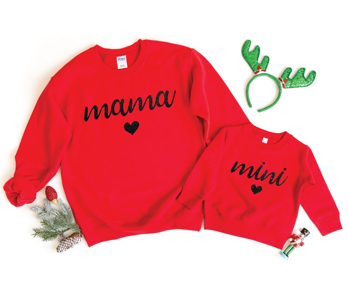 Mama Glitter Sweatshirt Mini Glitter Sweatshirt Matching Mama Mini Mama Crewneck Sweater Mama Pullover Mothers Day Gift Women Sweater Sweatshirt – Warm & Stylish · Perfect For Daily Wear