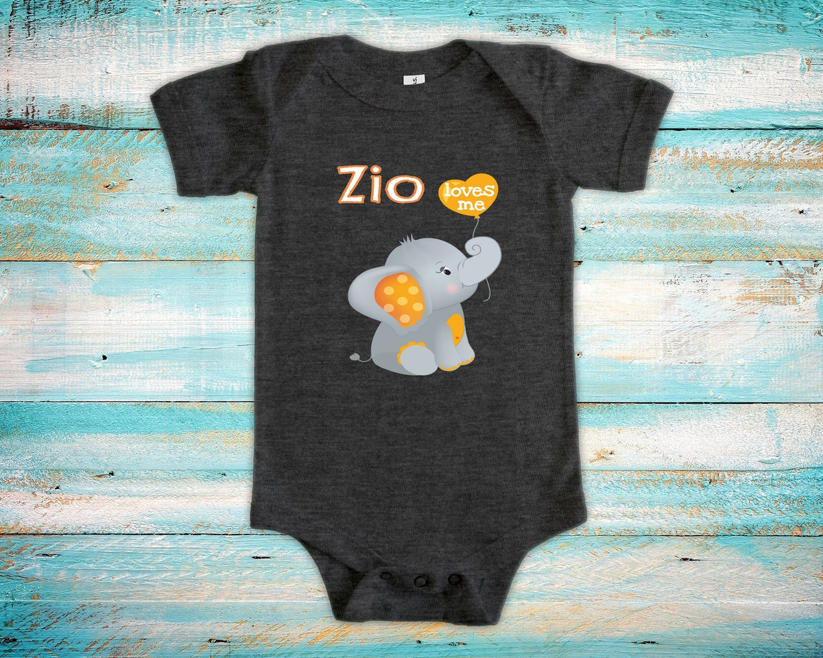 Zio Loves Me Cute Elephant Baby Bodysuit Tshirt or Toddler Shirt for an Italian Uncle Gift or Pregnancy Reveal Announcement Graphic Tee – Feel-Good Design · High-Quality Print