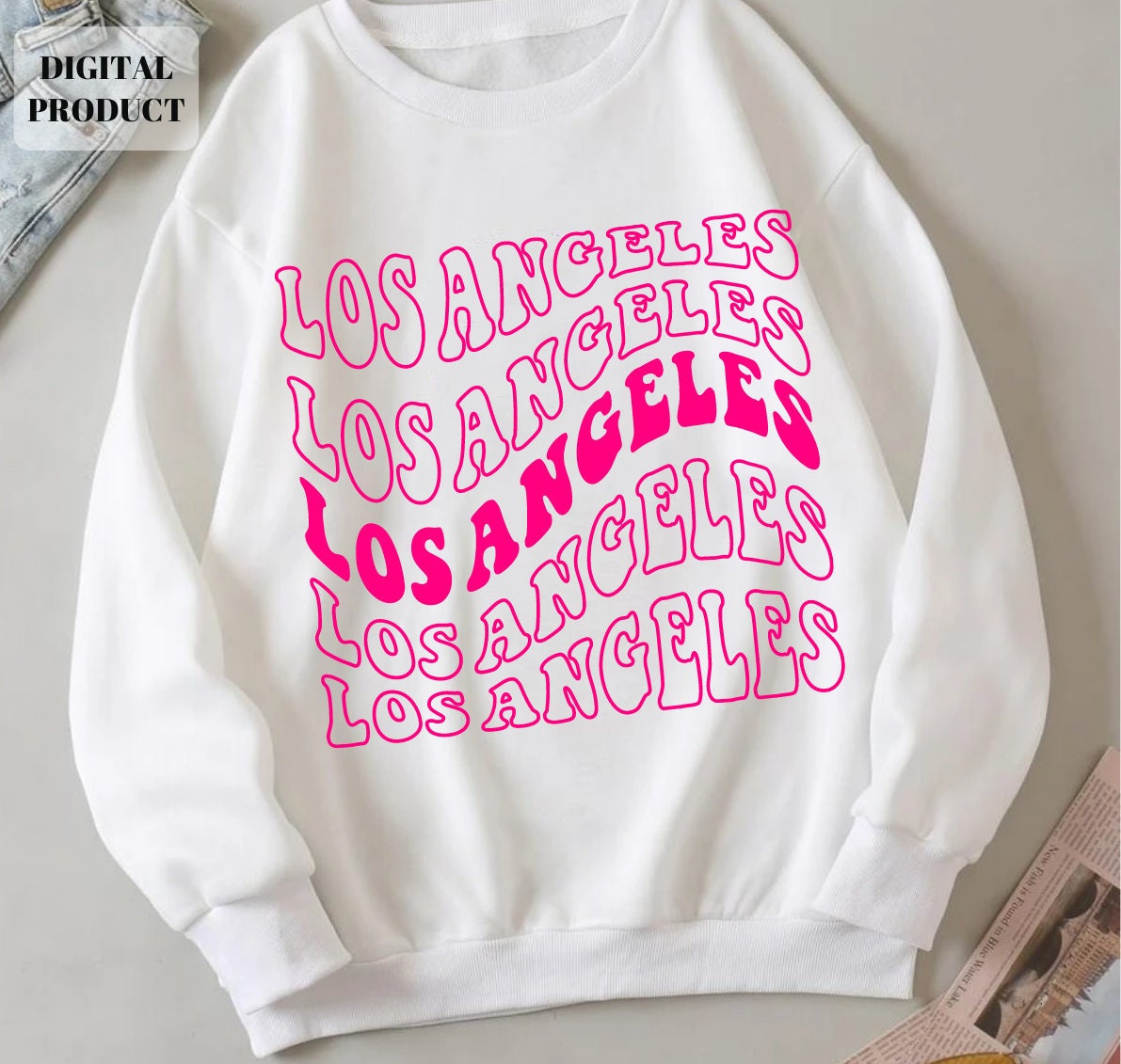 Los Angeles svg Los Anegles Stacked svg Vacation svg Wavy stacked EPS PNG SVG Cricut Instant Download Graphic Tee – Aesthetic Look · Must-Have Style