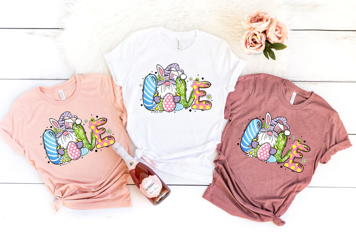EasteLove ShirtEaster Gnome ShirtEaster Love Gnome ShirtEaster Matching ShirtEaster Bunny ShirtEaster Bunny GiftEaster Family Shirt Graphic Tee – Cozy Vibes · High-Quality Print