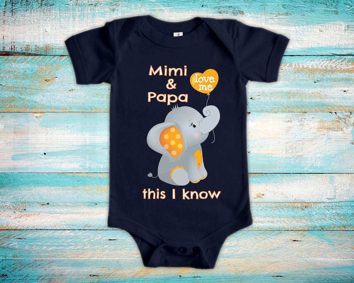 Mimi Papa Love Me Cute Grandma Name Grandpa Name Elephant Baby Bodysuit Tshirt or Toddler Shirt Can Be Custom Personalized Graphic Tee – Easygoing Wear · High-Quality Print