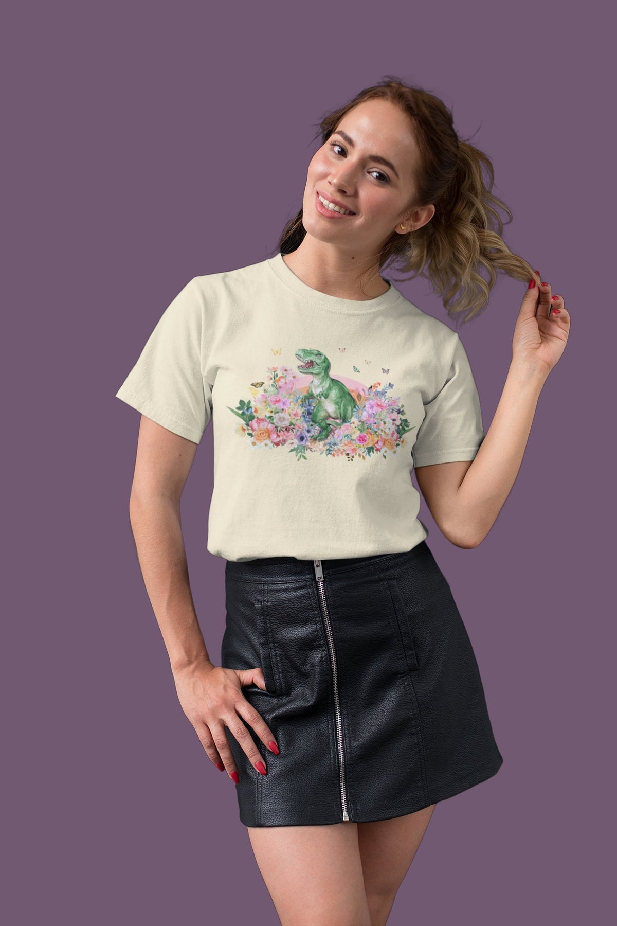 Dinosaur Shirt with Flowers Butterflies and Rainbow Loud Colorful TRex TShirt for Dinosaur Lovers Dinosaur Tee Gift Idea Fun Dino T Graphic Tee – Cozy Vibes · Must-Have Style