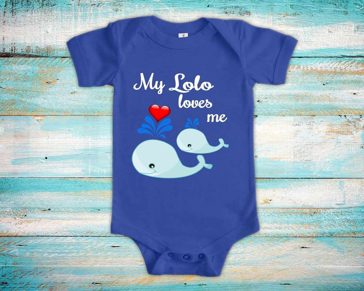Lolo Loves Me Cute Grandpa Name Whale Baby Bodysuit Tshirt or Toddler Shirt Filipino Grandfather Gift or Pregnancy Reveal Announcement Graphic Tee – Soft Feel · High-Quality Print