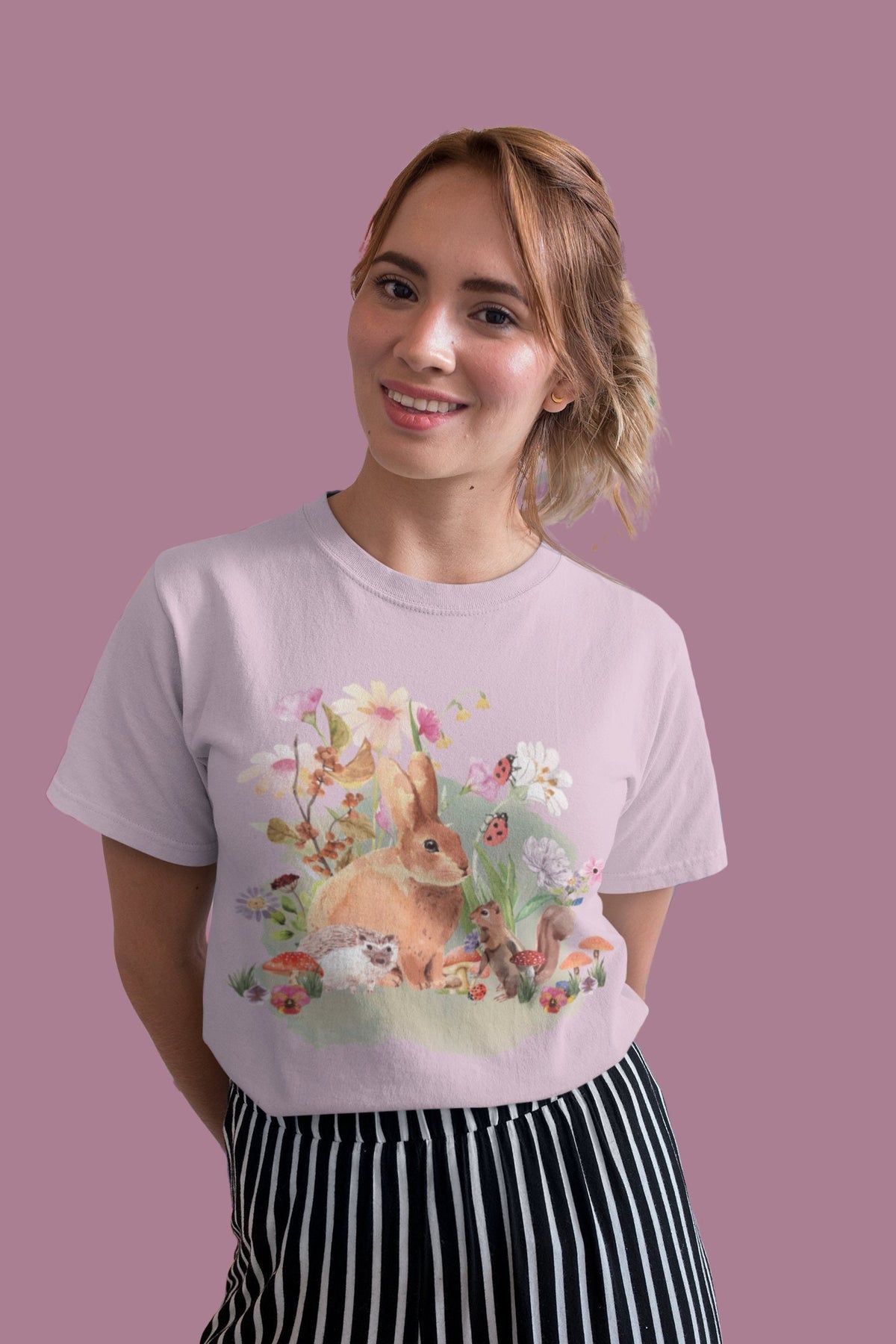 Springtime Easter Tee with Flowers Bunny Squirrel Hedgehog Ladybugs Flowers Mushrooms Adorable Easter TShirt for Spring Gift Tee Graphic Tee – Cozy Vibes · Great Gift For Fans