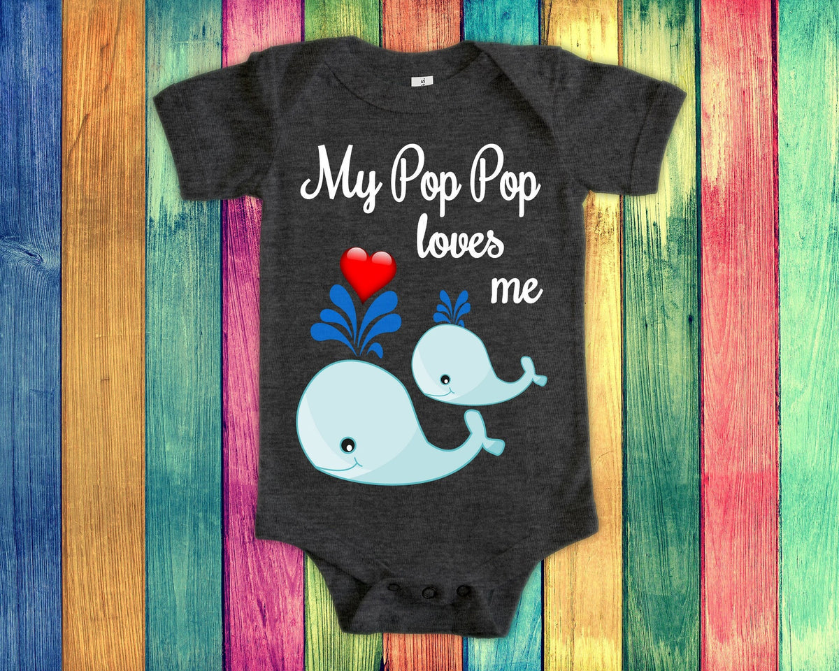 Pop Pop Loves Me Cute Grandpa Name Whale Baby Bodysuit Tshirt or Toddler Shirt Special Grandfather Gift or Pregnancy Reveal Announcement Graphic Tee – Soft Feel · High-Quality Print