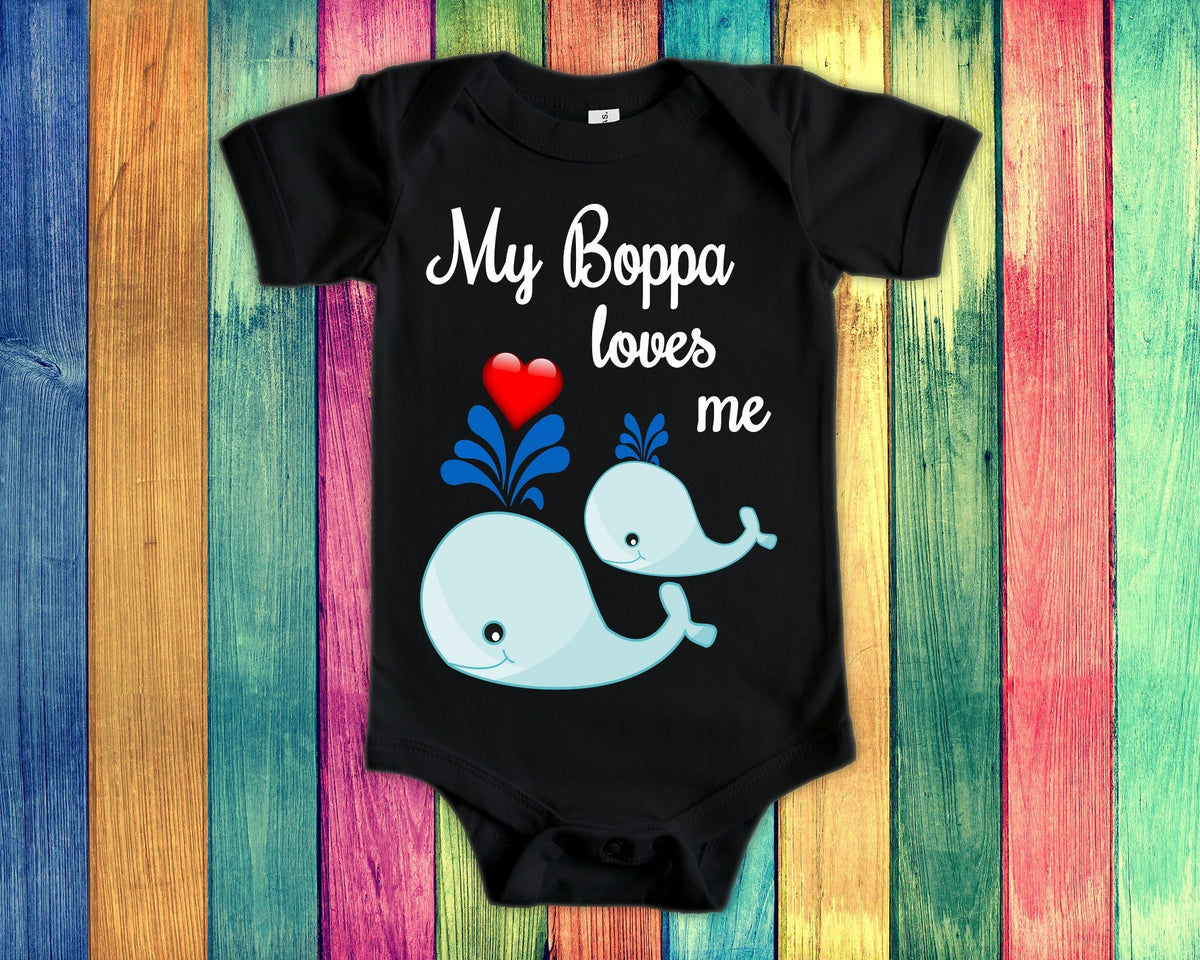 Boppa Loves Me Cute Grandpa Name Whale Baby Bodysuit Tshirt or Toddler Shirt Special Grandfather Gift or Pregnancy Reveal Announcement Graphic Tee – Aesthetic Look · Trending Graphic Apparel