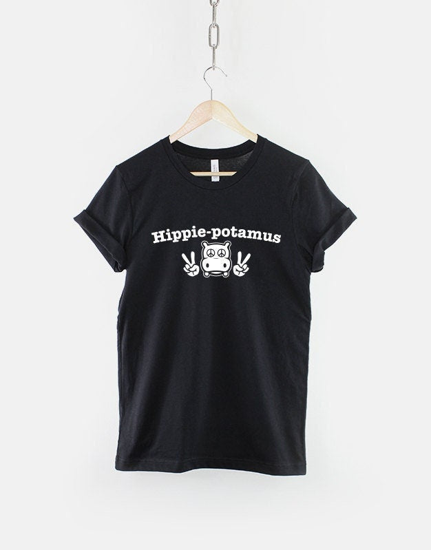 HippiePotumus TShirt Hippo Shirt Hippy Hippopotamus World Peace Cute T Shirt Graphic Tee – Soft Feel · Perfect For Daily Wear