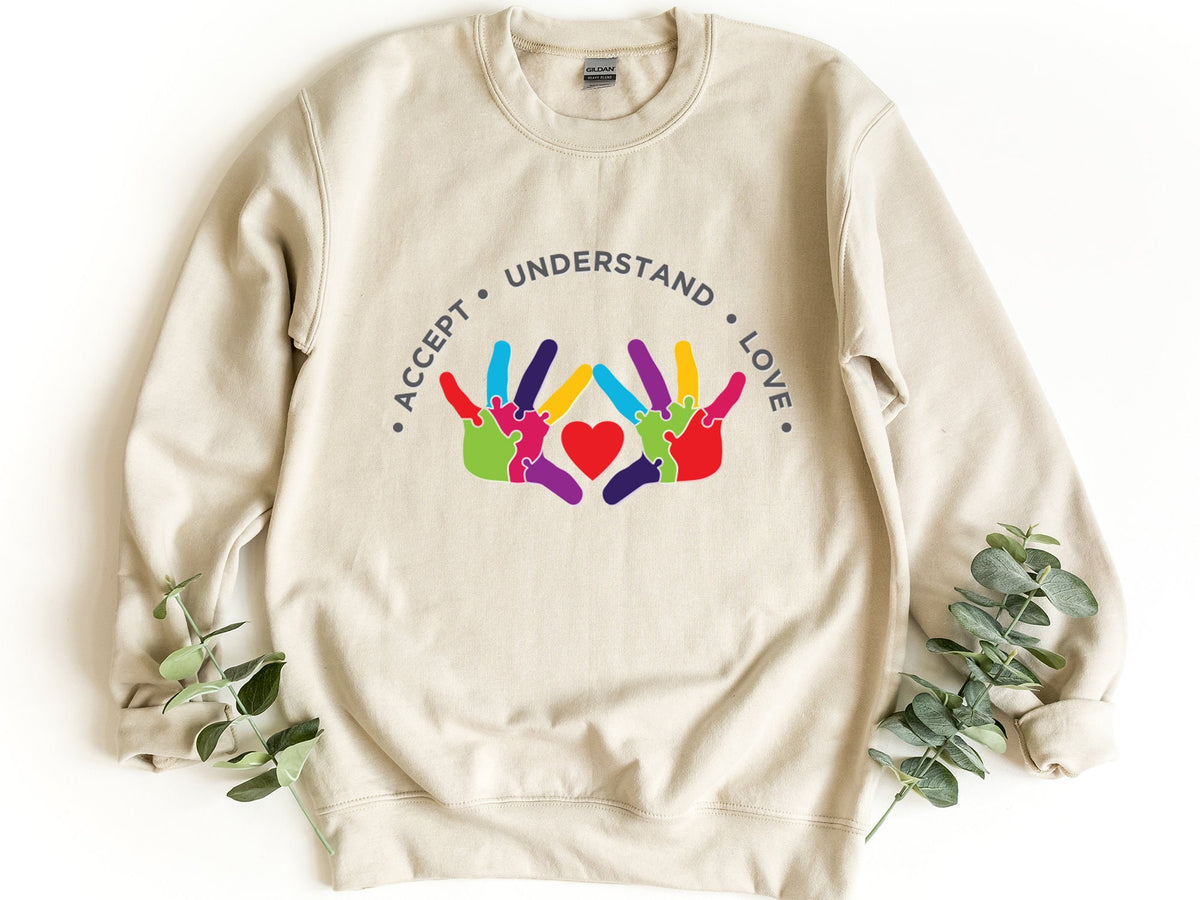 Autism Sweatshirt Autism Support Pullover Accept Understand Love Crewneck Sweatshirt Autism Aware Sweatshirt Autism Month Sweat Sweatshirt – Fan Favorite · High-Quality Print