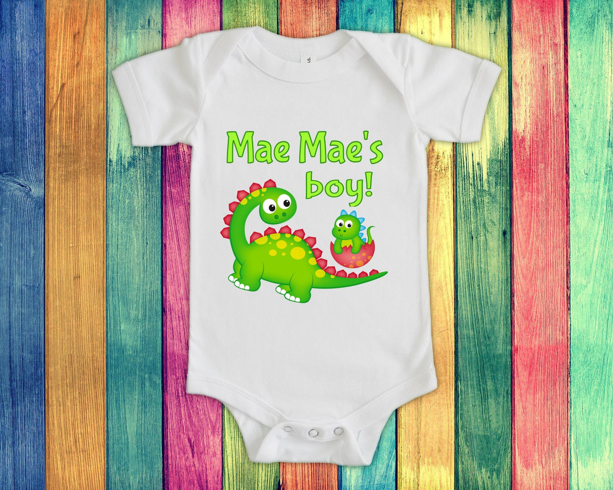 Mae Mae39s Boy Cute Grandma Name Dinosaur Baby Bodysuit Tshirt or Toddler Shirt for a Special Grandmother Gift or Pregnancy Announcement Graphic Tee – Everyday Comfort · Trending Graphic Apparel