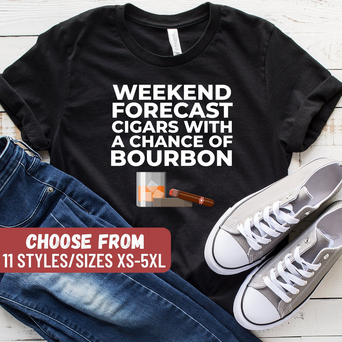 Bourbon Shirt Whiskey Shirt Bourbon Gift Drinking Shirt Bourbon Lover Weekend Forecast Cigars With A Chance Of Bourbon TShirt Graphic Tee – Aesthetic Look · High-Quality Print