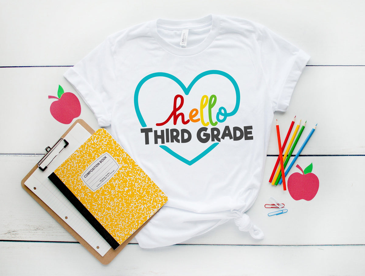 Hello Third Grade ShirtsTeach Love InspireBack To School ShirtFirst Grade TeacherTeacher Appreciation Tee1st day of school3rd Grade Graphic Tee – Premium Graphic · Must-Have Style