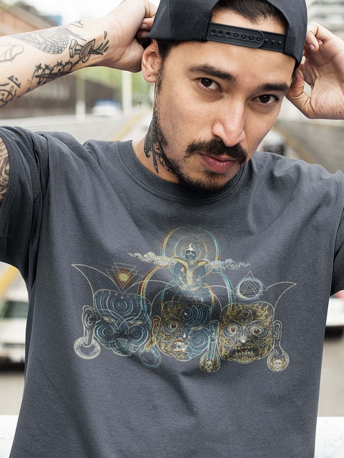 Festival Clothing Spiritual Shirt TRIPURA Light Charcoal Psychedelic Shirt Sacred Geometry Graphic Tee Geometric Yoga Shirt Graphic Tee – Fan Favorite · High-Quality Print