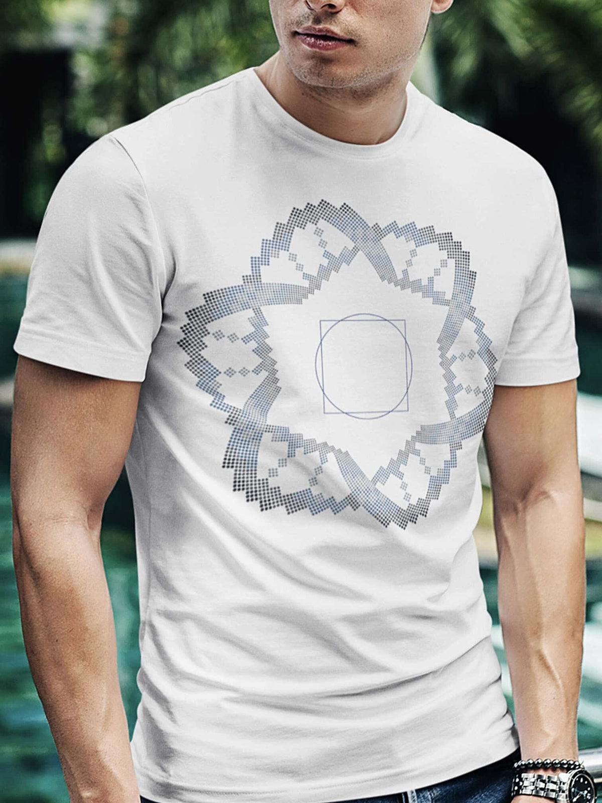 Square in a Circle Made To Order Men T Shirt White Graphic Tee – Premium Graphic · High-Quality Print