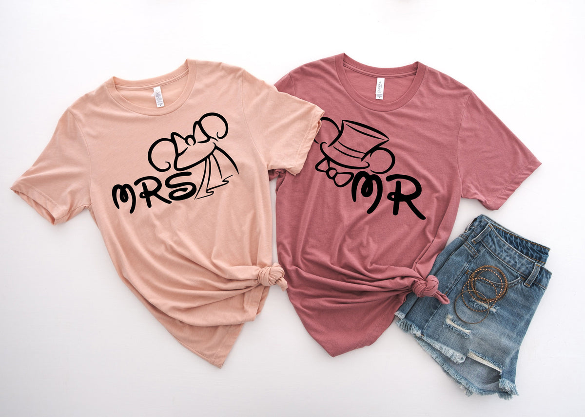 Mrs and Mr Shirt Wedding Party Shirt Honeymoon ShirtWedding ShirtWife and Hubs Shirts Just Married Shirts Matching Couple Shirt Graphic Tee – Aesthetic Look · Top Pick For Any Outfit