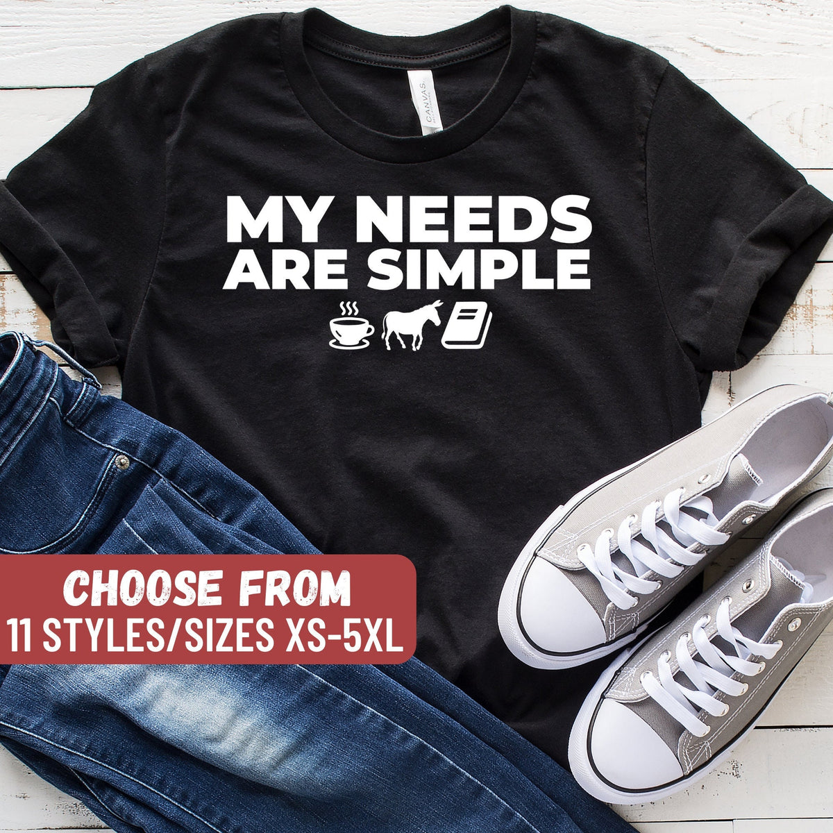 Donkey Shirt Funny Donkey Shirt Donkey Lover Gift Donkey Tee Donkey TShirt My Needs Are Simple Coffee Donkey Reading TShirt Graphic Tee – Easygoing Wear · High-Quality Print