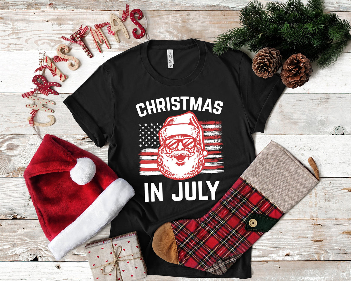 Christmas In July USA Flag Shirt American Santa Xmas July Tank Top TShirt Womens Tee Hoodie Sweatshirt Tank Top Kids Tee Toddler Hoodie – Fan Favorite · Great Gift For Fans