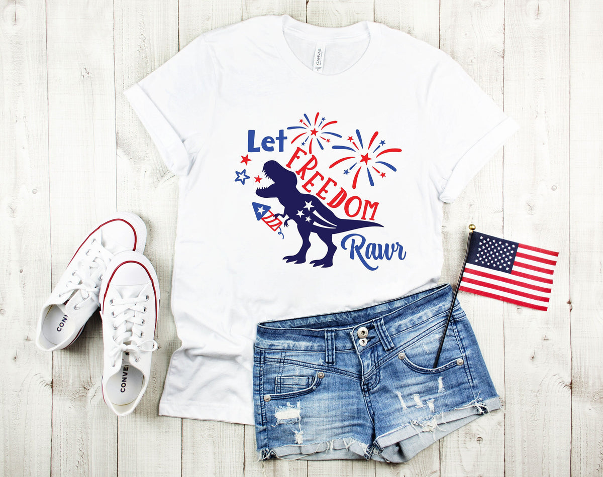Let Freedom Rawr Shirt Dinosaur Shirt Saurus Rex Shirt 4th of July Shirt Independence Day Shirt 4th of July Gift Independence Day Gift Graphic Tee – Warm & Stylish · High-Quality Print