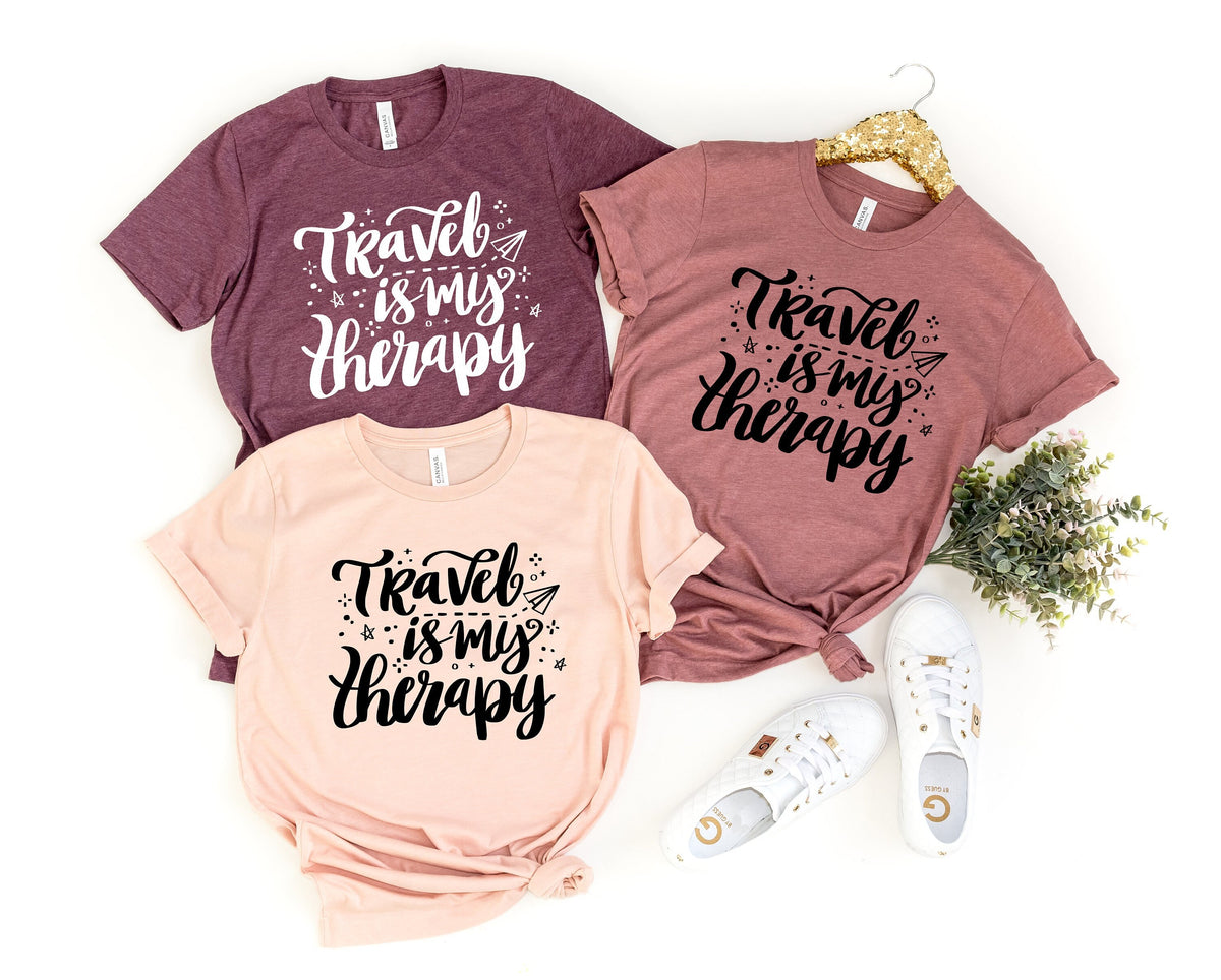 Travel is My Therapy shirt Fun Travel shirt Traveler shirt Gift For Her Funny Travel Shirt Birthday gift Vacation shirt Graphic Tee – Feel-Good Design · Must-Have Style