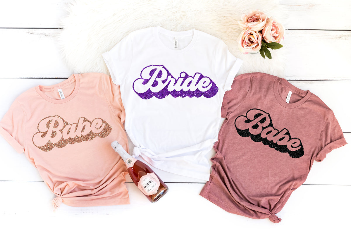 Retro Bride Shirt Bride Babe Shirt Retro Babe Shirt Bridal Party Shirt Engagement Shirt Bachelorette Party Shirts Bridesmaid Shirts Graphic Tee – Easygoing Wear · Must-Have Style