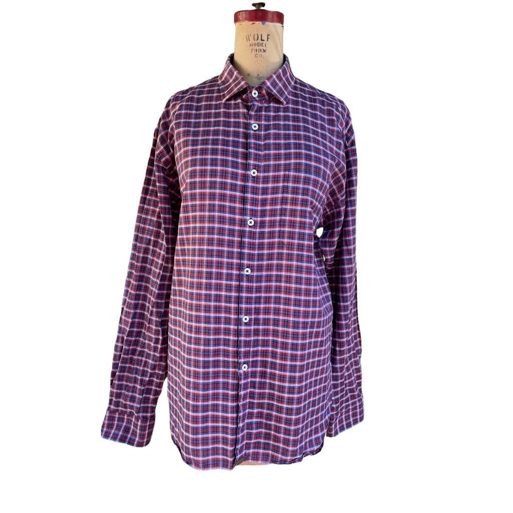 Billy Reid Mens Blue Plaid Button Front Long Sleeve Shirt XXL Graphic Tee – Warm & Stylish · Perfect For Daily Wear