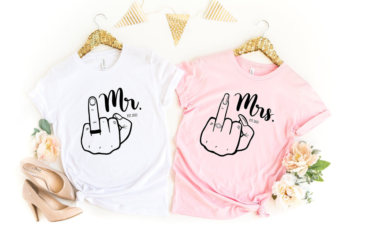 Mr and Mrs ShirtMr and MrsJust Married ShirtHoneymoon ShirtWedding ShirtWife and Hubs ShirtsJust Married ShirtsCouple Shirts Graphic Tee – Aesthetic Look · Great Gift For Fans