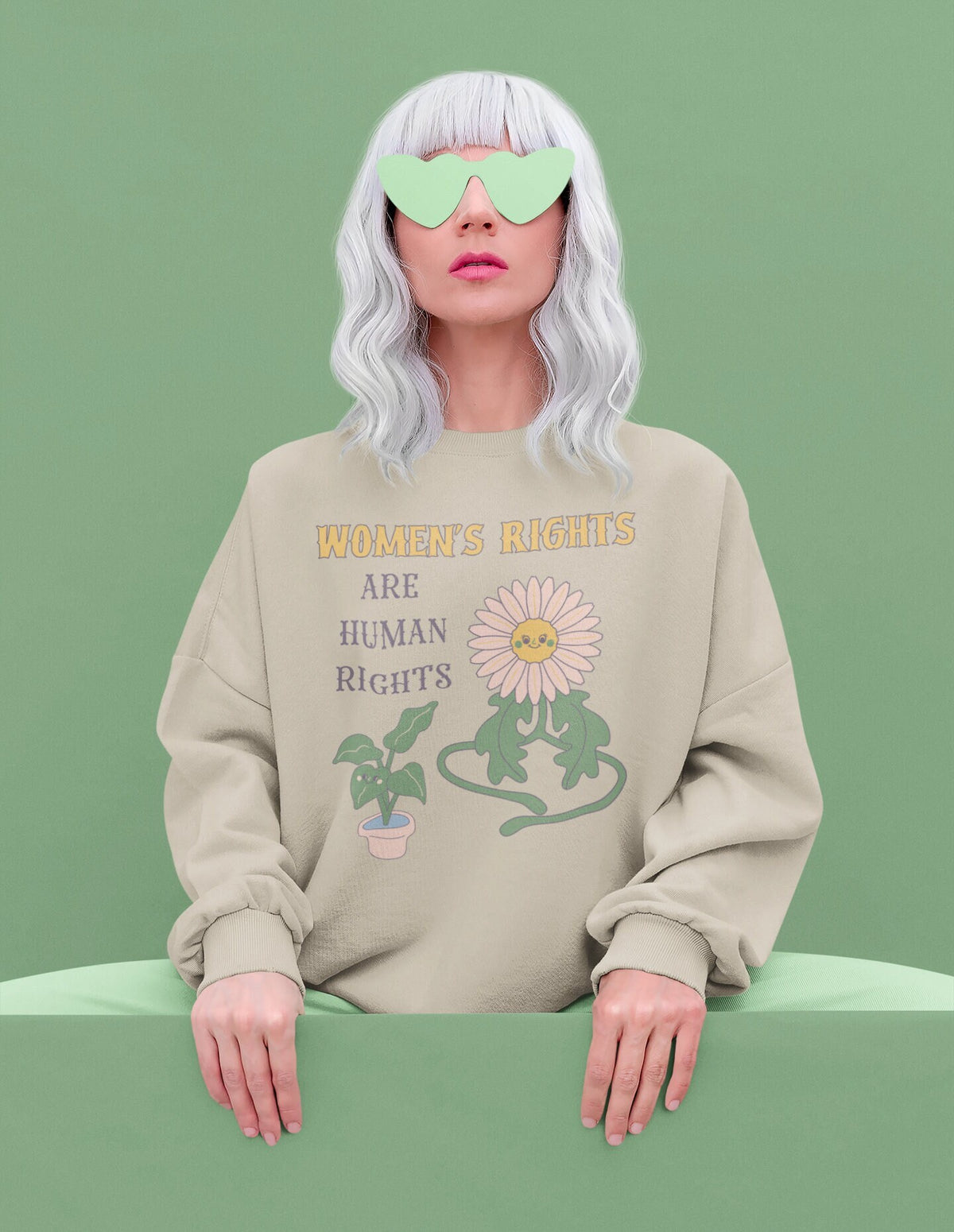 Women39s Rights are Human Rights Retro Inspired Flower Sweatshirt Cute Plant Sweatshirt Feminist Equal Healthcare Activism Sweatshirt Sweatshirt – Feel-Good Design · Perfect For Daily Wear