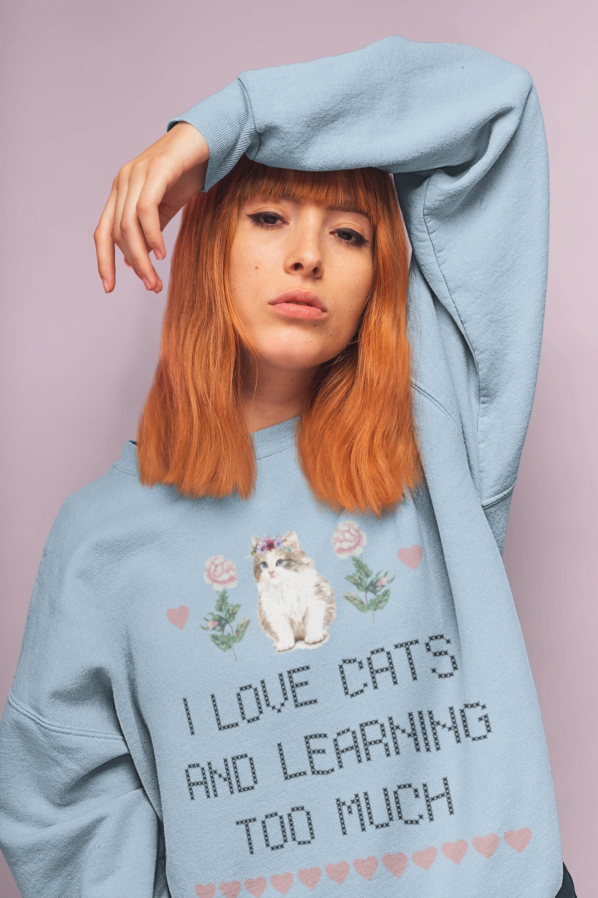 OverEducated Feminist Sweatshirt for UnderLoved Millennial Cat Lovers Cute Women39s Rights Sweatshirt Retro Cross Stitch Style Sweatshirt – Everyday Comfort · Trending Graphic Apparel