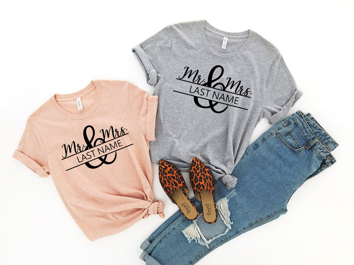 Mrs and Mr Customizable Shirt Wedding Party Shirt Honeymoon ShirtWedding ShirtWife and Hubs Tee Just Married Tee Matching Couple Shirt Graphic Tee – Warm & Stylish · High-Quality Print