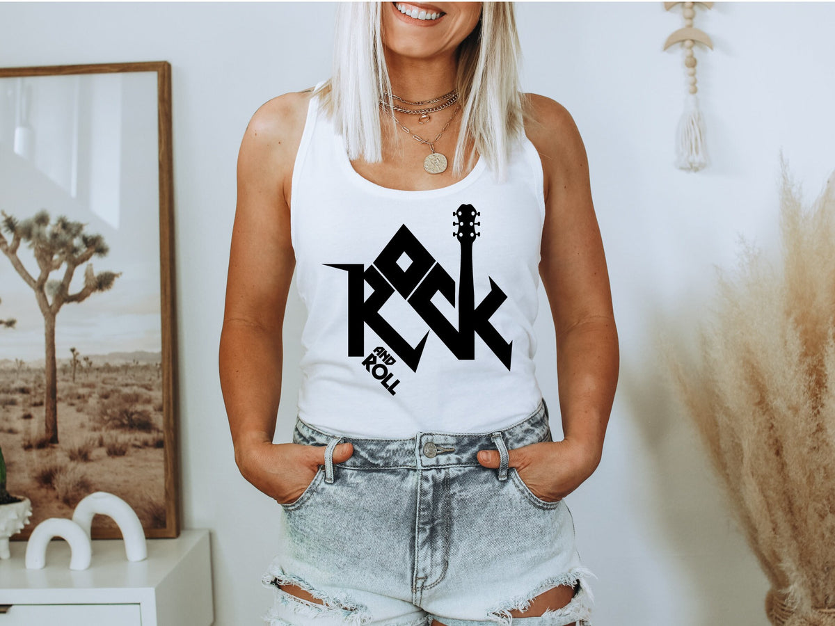 Rock And Roll Tank Top Rocker Tank Tops Rock Lover Shirt Rocker Gift Music Lover Racerback Guitar Shirt Rock Music Lover Gift Tank Top – Aesthetic Look · High-Quality Print
