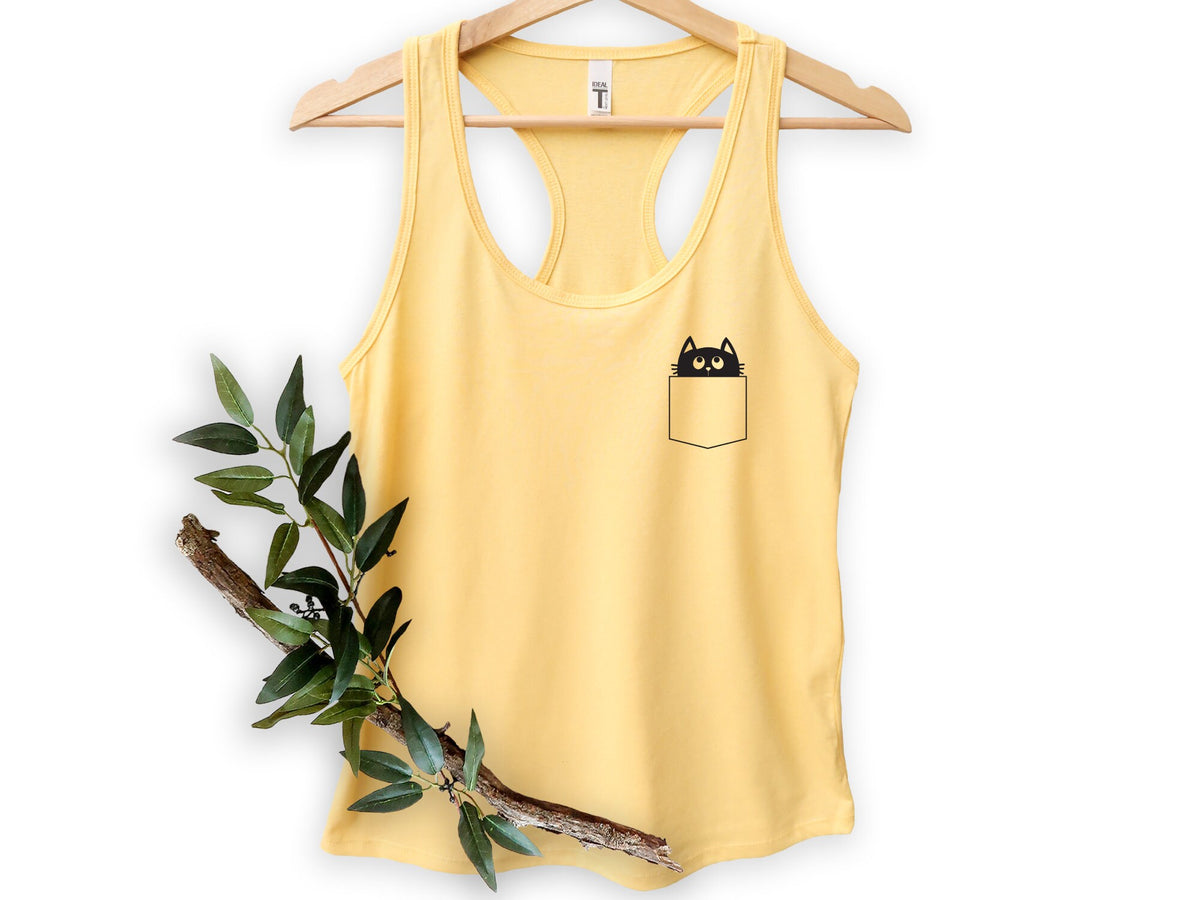 Cat PockeT Tank Tops Funny CaT Kitten in the pocket Cat Lover Gift Black CaT Shirt Cute CaT for women Kitty Kitten Racerback Tank Tank Top – Warm & Stylish · High-Quality Print