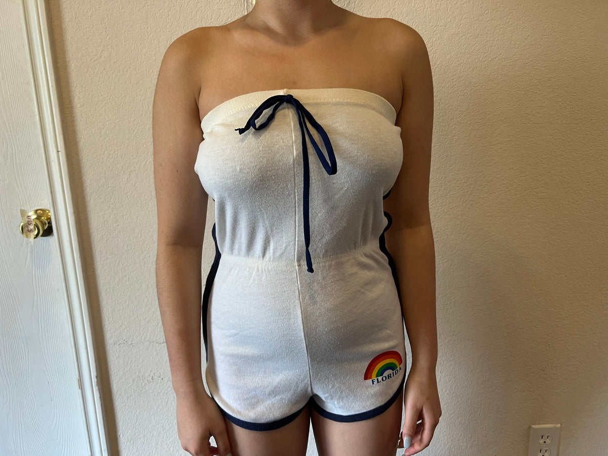 Vintage 80s Florida tourist Rainbow stripe cute White Romper outfit Graphic Tee – Warm & Stylish · Great Gift For Fans