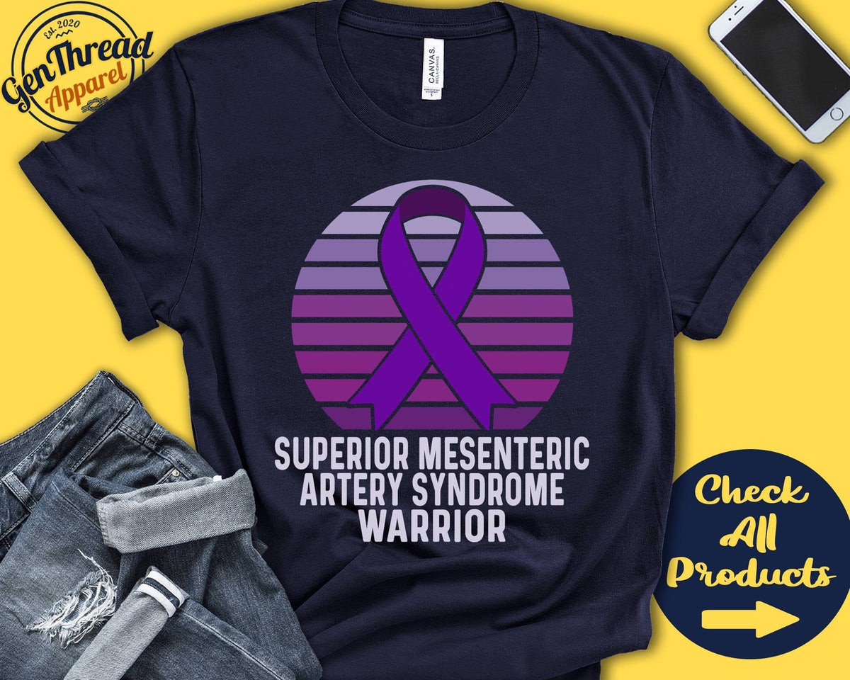 Superior Mesenteric Artery Syndrome Shirt SMAS Awareness Purple Ribbon Warrior Fighter Surgery Recovery Tank Hoodie A1304 Hoodie – Aesthetic Look · Must-Have Style