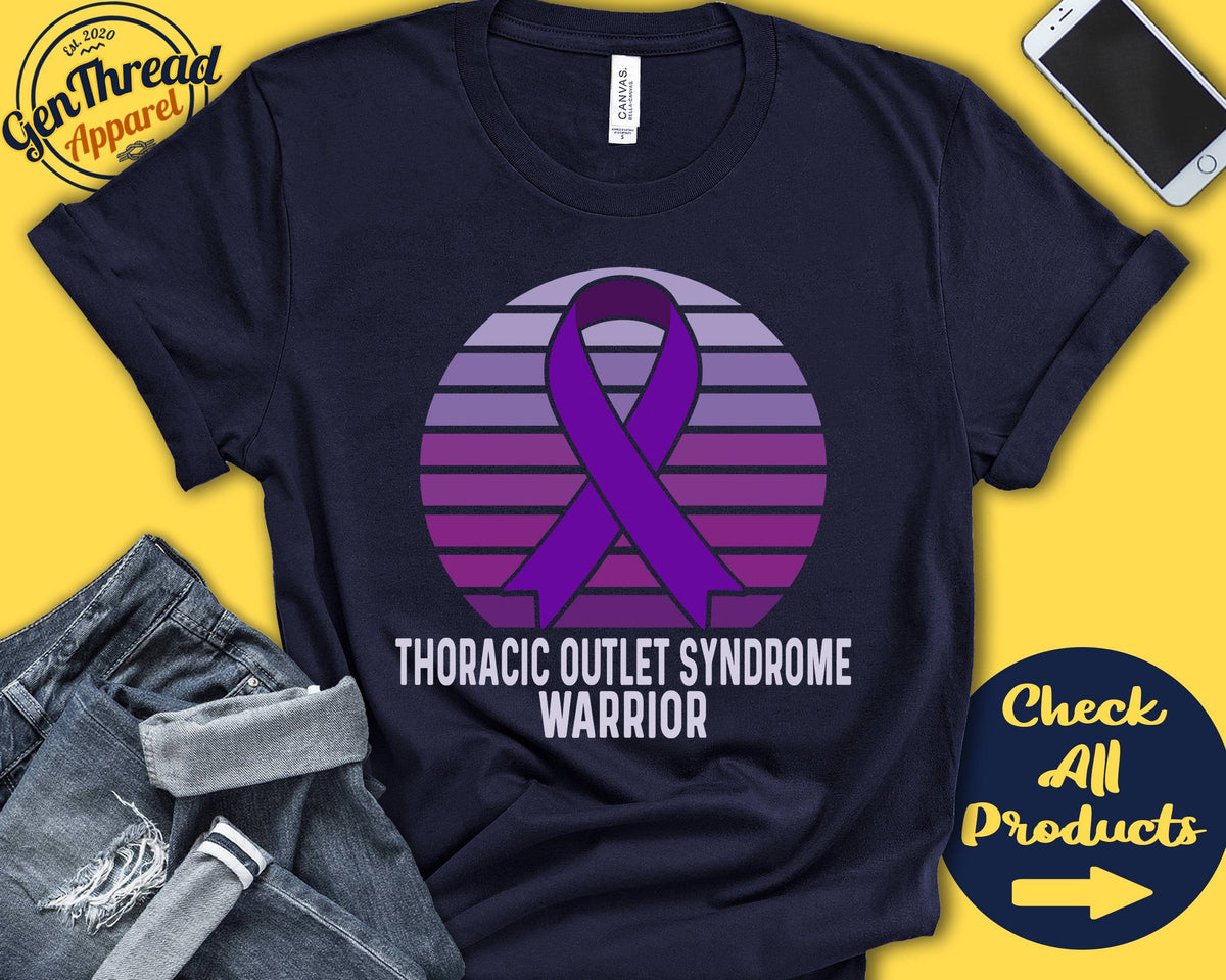Thoracic Outlet Syndrome Shirt TOS Awareness Purple Ribbon Warrior Fighter Surgery Recovery Tank Hoodie A1310 Hoodie – Bold Style · Trending Graphic Apparel