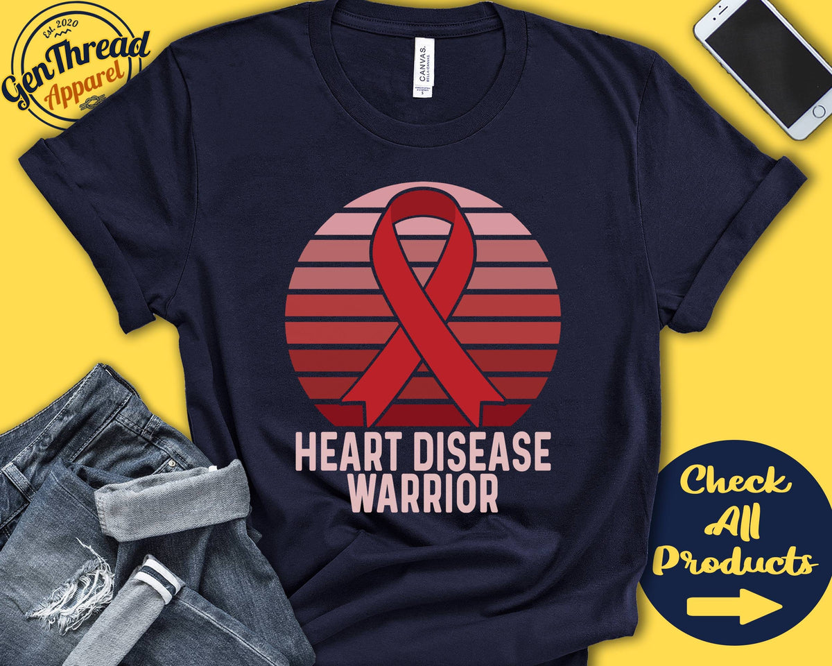 Heart Disease Shirt Heart Disease Awareness Red Ribbon Warrior Fighter Surgery Recovery Tank Hoodie A1326 Hoodie – Bold Style · Must-Have Style