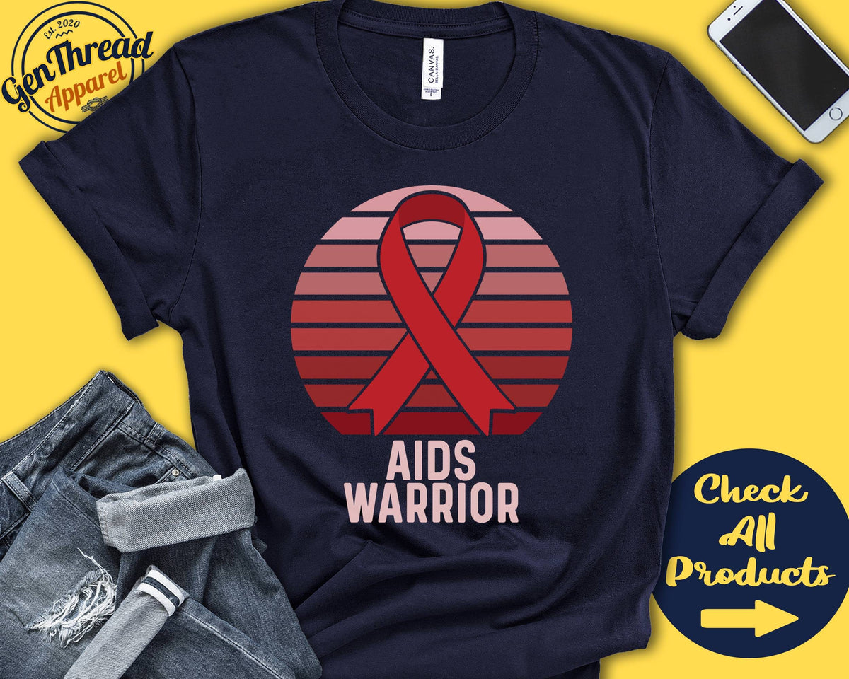 AIDS Shirt AIDS Awareness Red Ribbon Warrior Fighter Surgery Recovery Tank Hoodie A1328 Hoodie – Fan Favorite · Trending Graphic Apparel