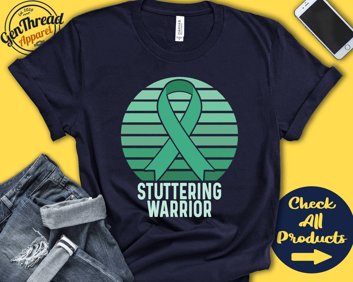 Stuttering Shirt Stuttering Awareness Sea Green Ribbon Warrior Fighter Surgery Recovery Tank Hoodie A1475 Hoodie – Cozy Vibes · Perfect For Daily Wear
