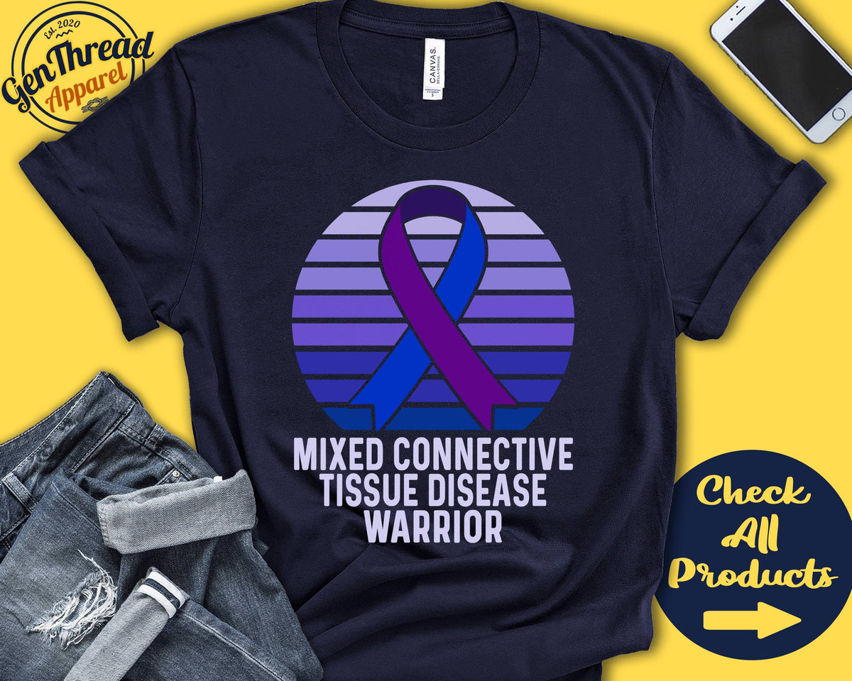 Mixed Connective Tissue Disease Shirt MCTD Awareness Purple Blue Ribbon Warrior Fighter Surgery Recovery Tank Hoodie A1522 Hoodie – Easygoing Wear · High-Quality Print