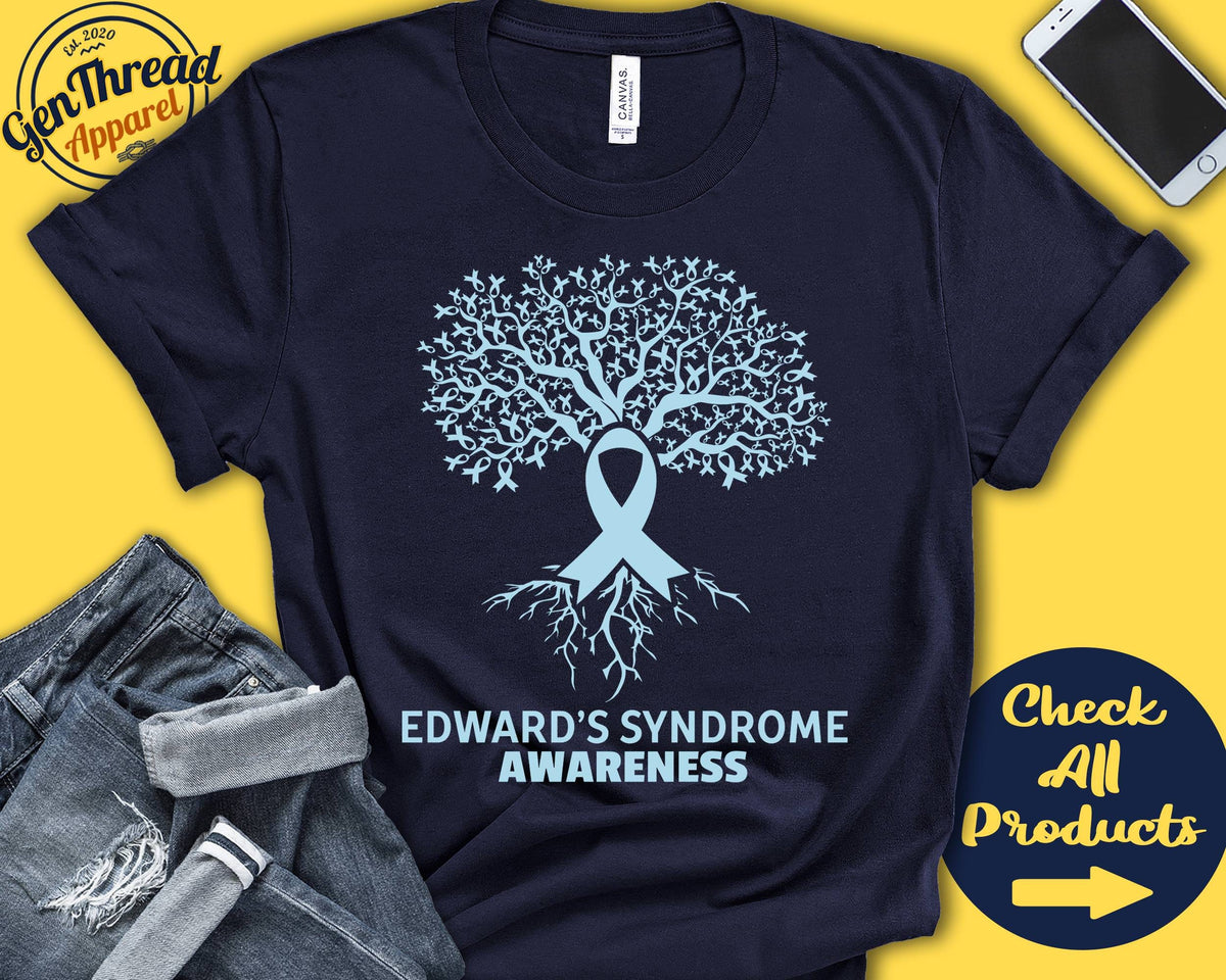 Edwards Syndrome Shirt Edwards Syndrome Awareness Tree Of Life Light Blue Ribbon Fighter Warrior Surgery Tank Hoodie A2790 Hoodie – Soft Feel · Perfect For Daily Wear