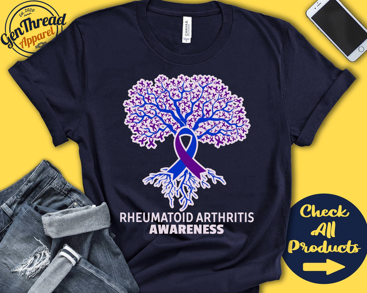 Rheumatoid Arthritis Shirt RS Awareness Tree Of Life Purple Blue Ribbon Fighter Warrior Surgery Recovery Tank Hoodie A2985 Hoodie – Cozy Vibes · Great Gift For Fans