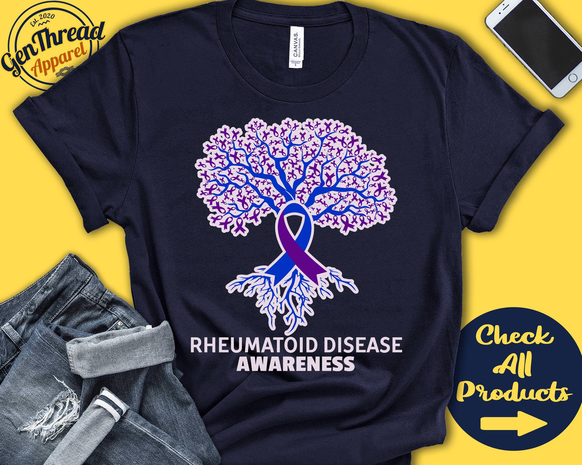 Rheumatoid Disease Shirt Rheumatoid Disease Awareness Tree Of Life Purple Blue Ribbon Fighter Warrior Tank Hoodie A2986 Hoodie – Cozy Vibes · Perfect For Daily Wear