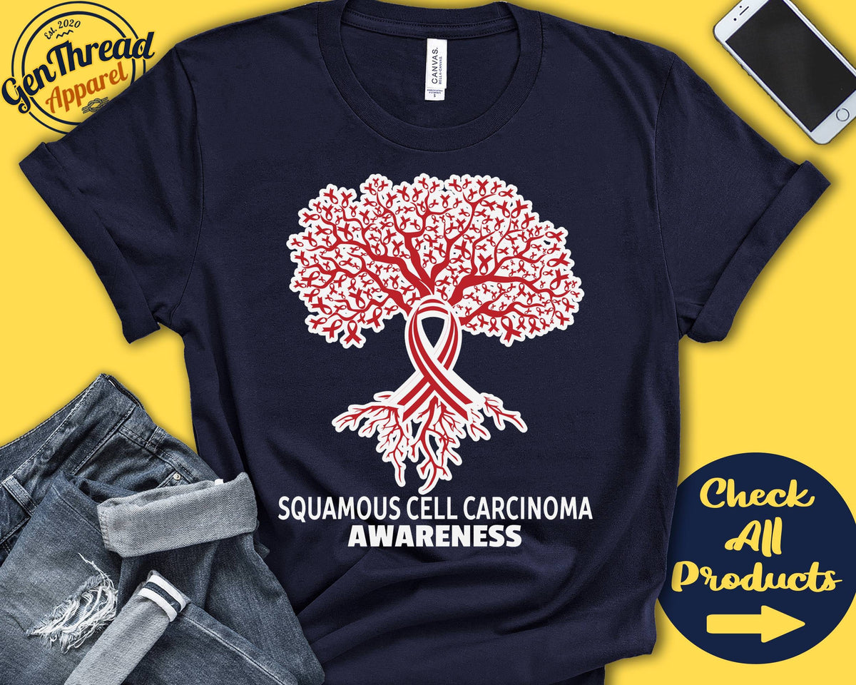 Squamous Cell Carcinoma Shirt Squamous Cell Carcinoma Awareness Tree Of Life Red and White Ribbon Warrior Tank Hoodie A3003 Hoodie – Fan Favorite · Top Pick For Any Outfit